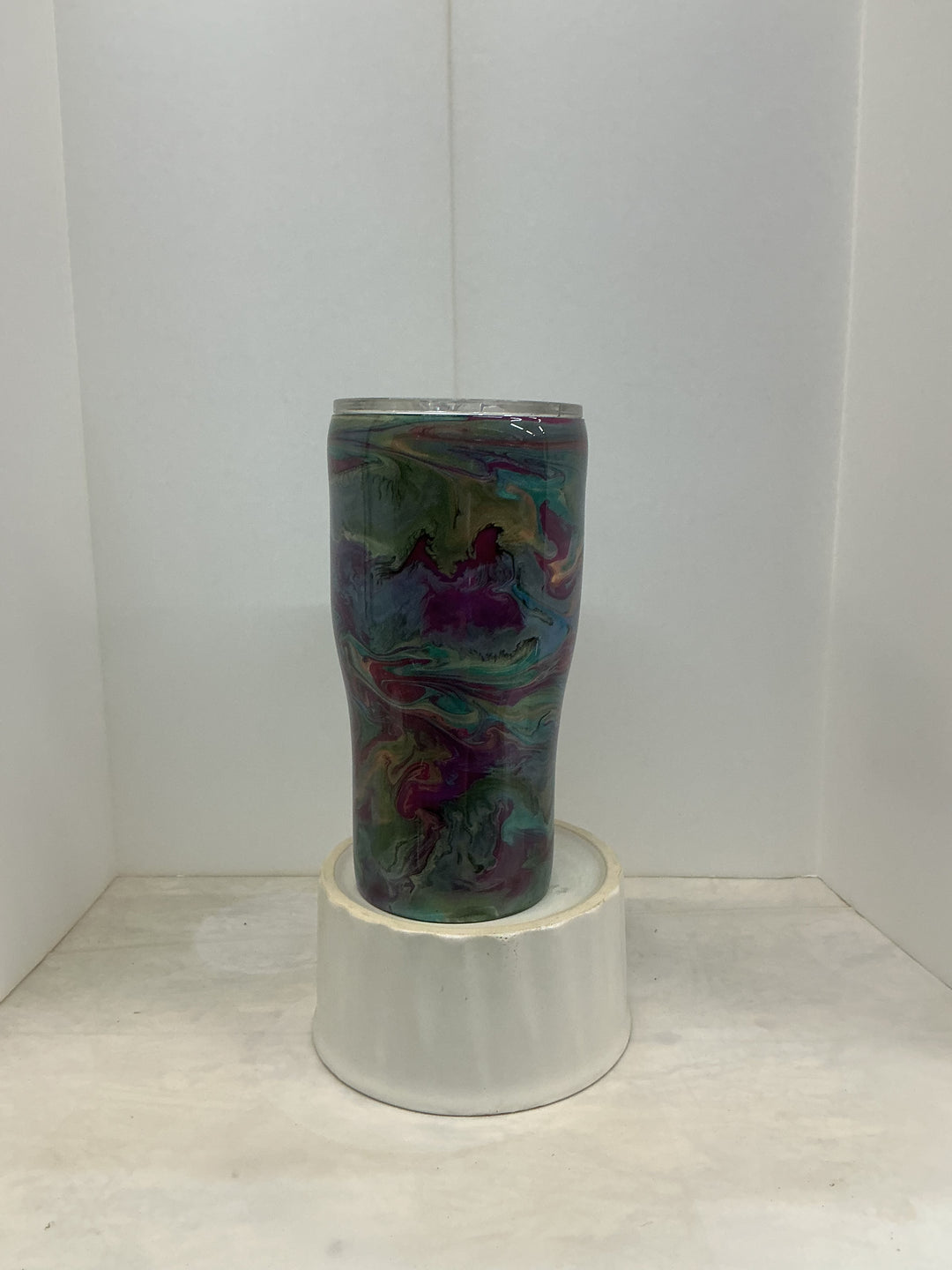 Colorful swirl tumbler with vibrant and intricate design